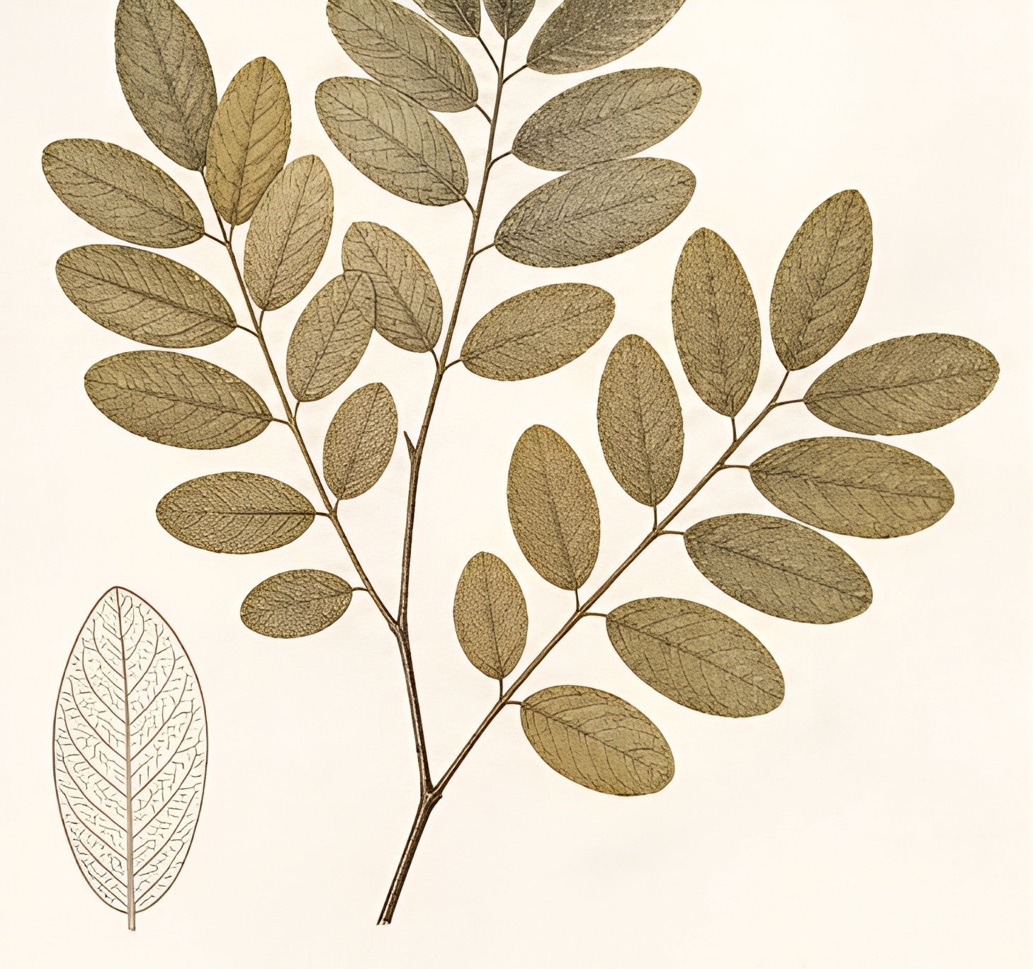 Cassia angustifolia — feuilles et nervures