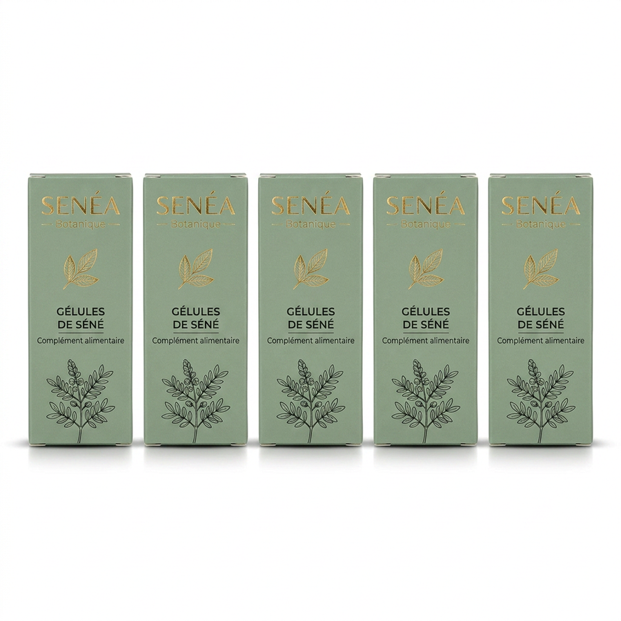 Lot de 5 Boites Gélules de Séné - 120 Capsules Végétales 300mg - Transit Digestif Naturel